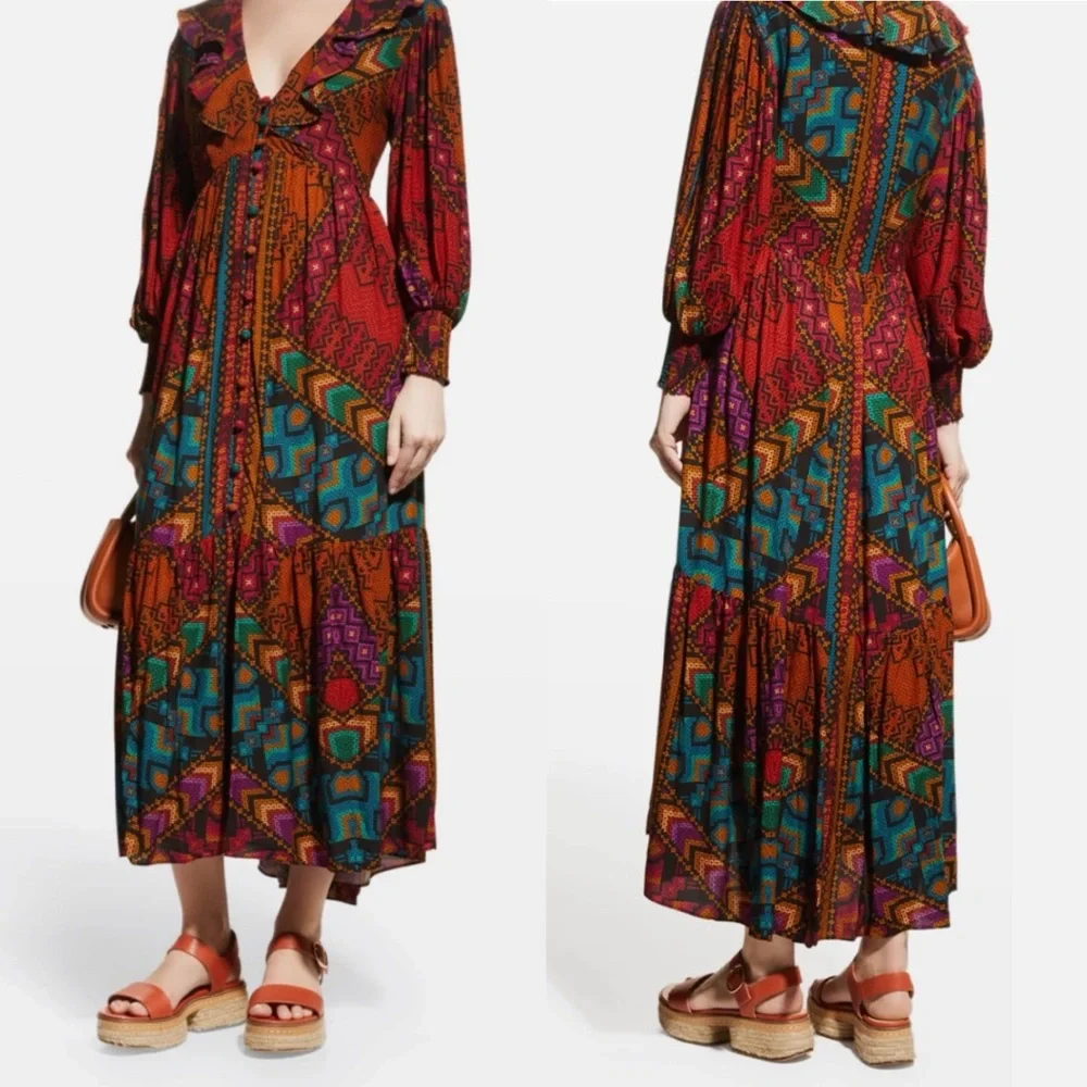 Farm Rio Yawanawa Stripes Ankle Dress - Picture 5 of 10